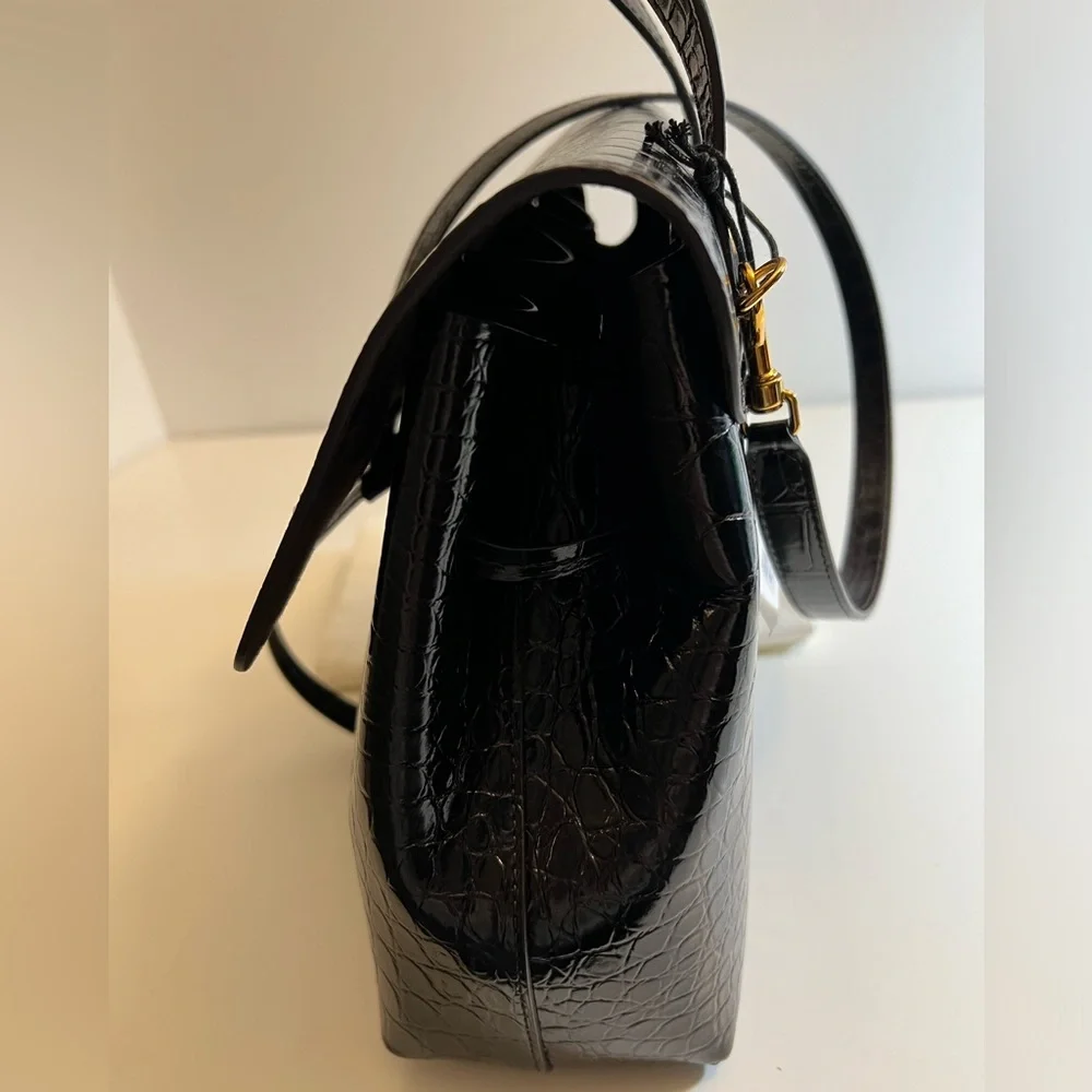 Mansur Gavriel Black Croc-Embossed Crossbody Bag - Picture 12 of 16